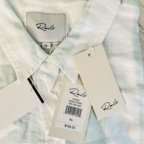 RAILS Women's Charli Awning Stripe Linen Blend Blouse, XL (14),‎ White/Blue, NWT - Picture 14 of 15